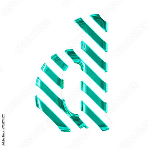 White symbol with thin turquoise diagonal straps. letter d