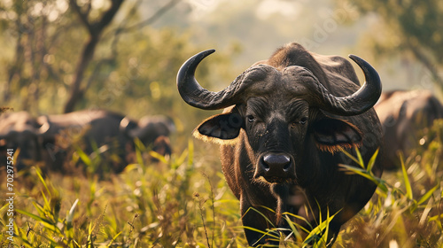 Buffalo, portrait, African shroud, wild animals of Africa, beautiful nature of Africa. Big Five. photo