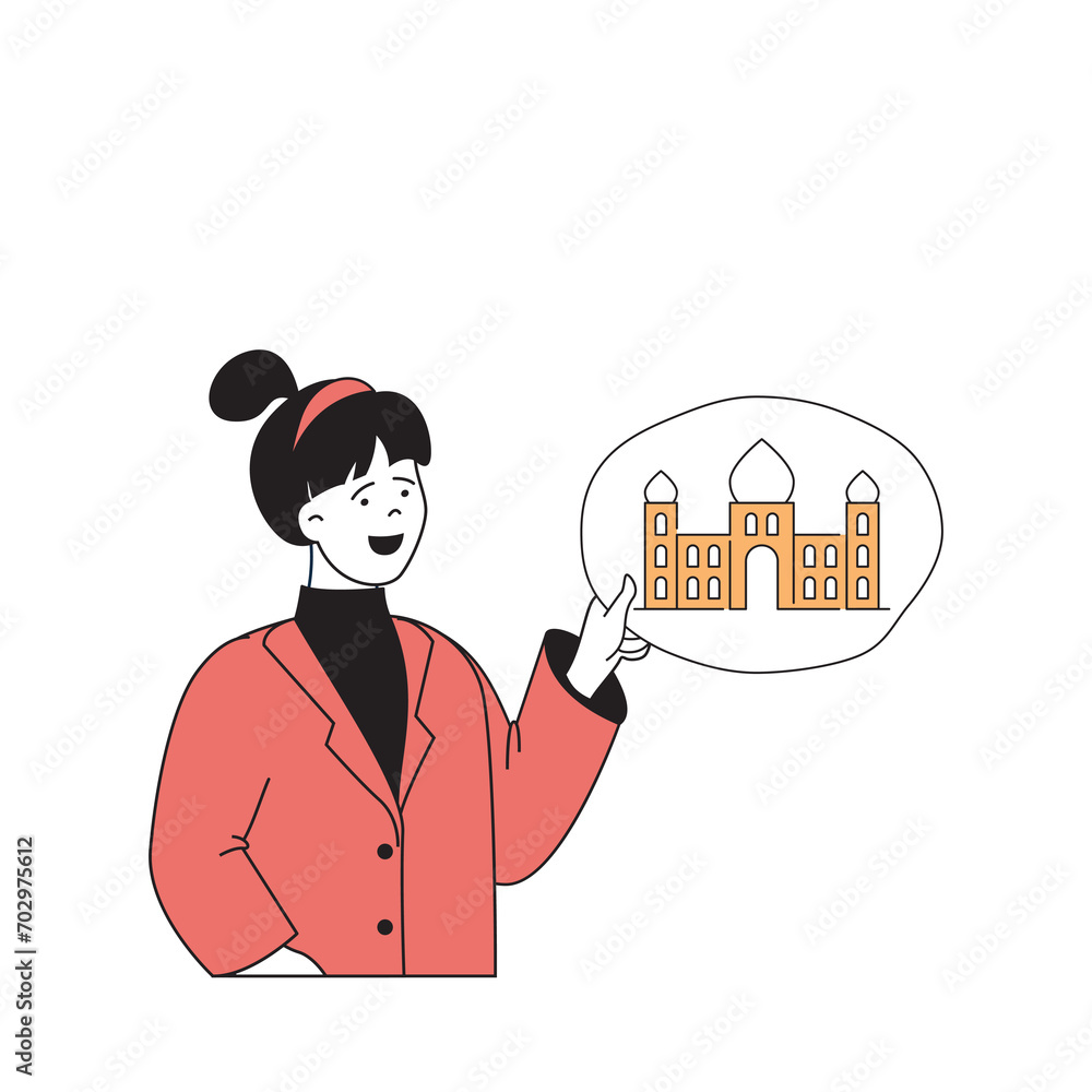 Travel concept with cartoon people in flat design for web. Woman going to trip with sightseeing excursions to architecture landmarks. Vector illustration for social media banner, marketing material. Travel concept with cartoon people in flat design for web. Woman going to trip with sightseeing excursions to architecture landmarks. Vector illustration for social media banner, marketing material.
