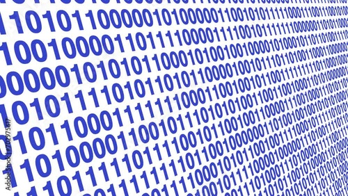 Algorithm for visualising lines of binary code on white background in cyber security and artificial intelligence for encrypted digital communication and computing photo