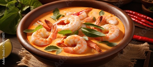 Thai cuisine includes dishes like Creamy Shrimp Tom Yum, known as Tom Yum Goong. photo