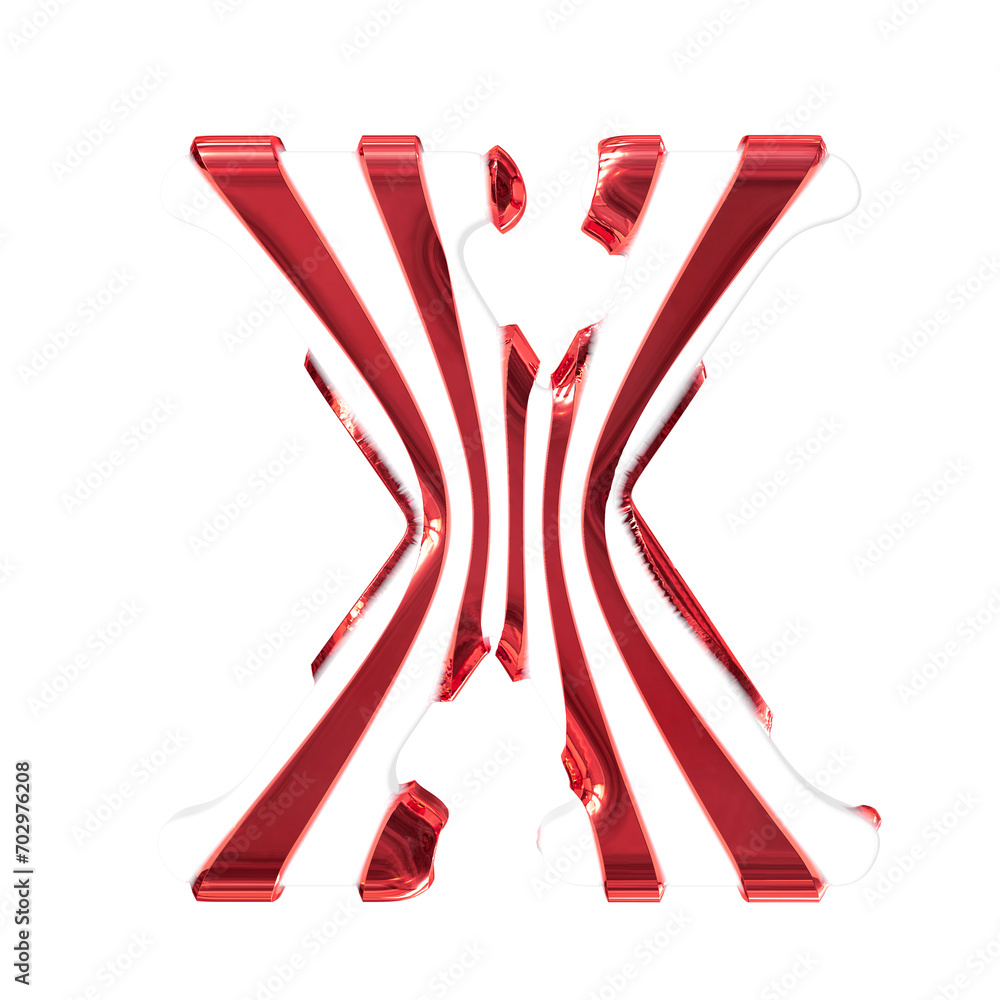 White symbol with red thin straps. letter x White symbol with red thin straps. letter x