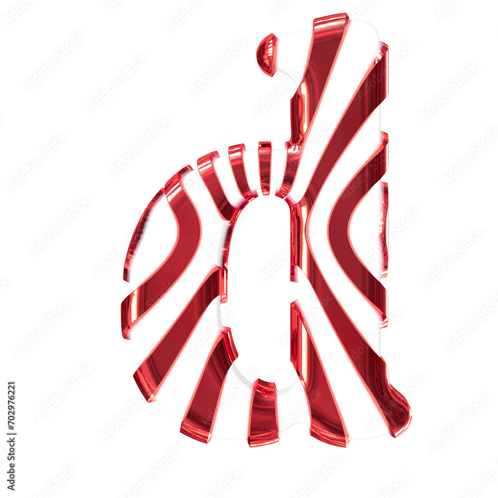White symbol with red thin straps. letter d White symbol with red thin straps. letter d