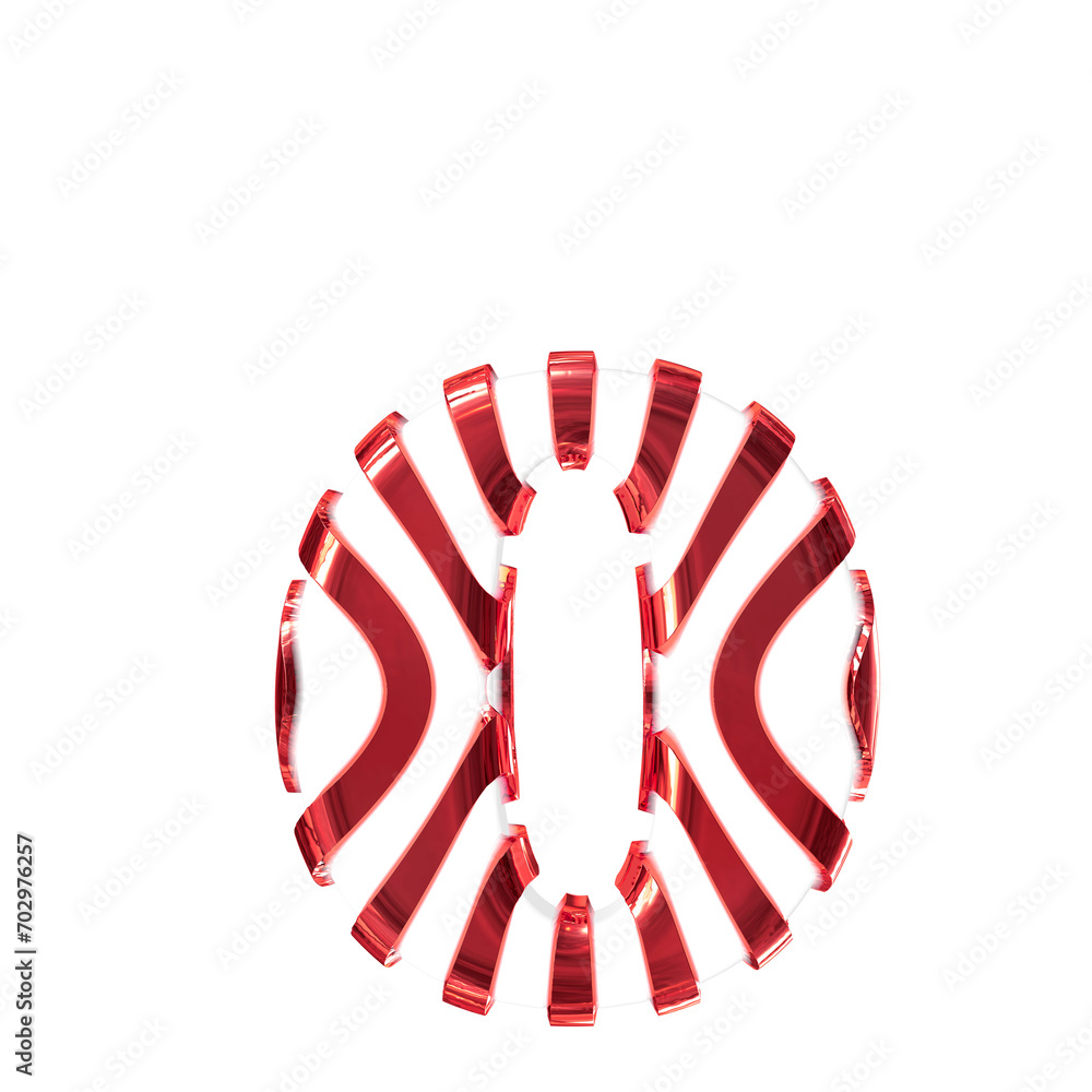 White symbol with red thin straps. letter o White symbol with red thin straps. letter o