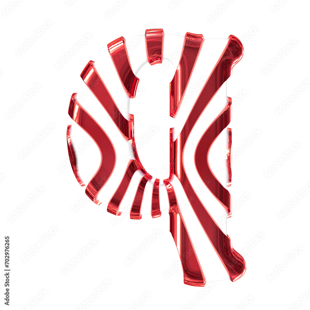 White symbol with red thin straps. letter q White symbol with red thin straps. letter q