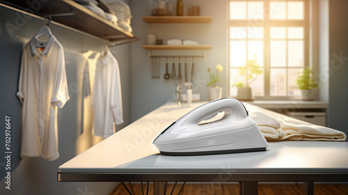steam electric iron on board in laundry room photo