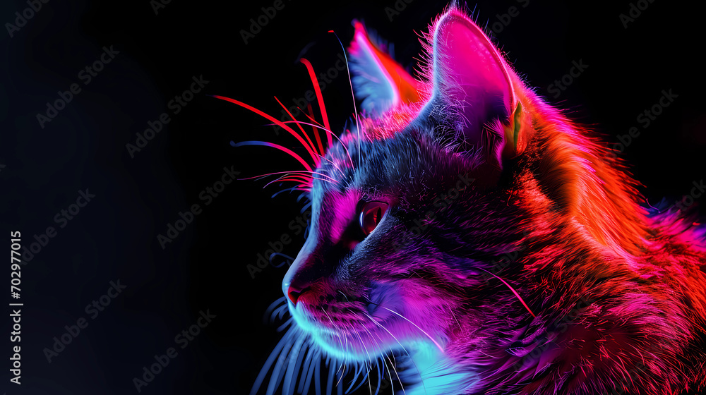 Cat Animal Plexus Neon Black Background Digital Desktop Wallpaper HD 4k Network Light Glowing Laser Motion Bright Abstract	
