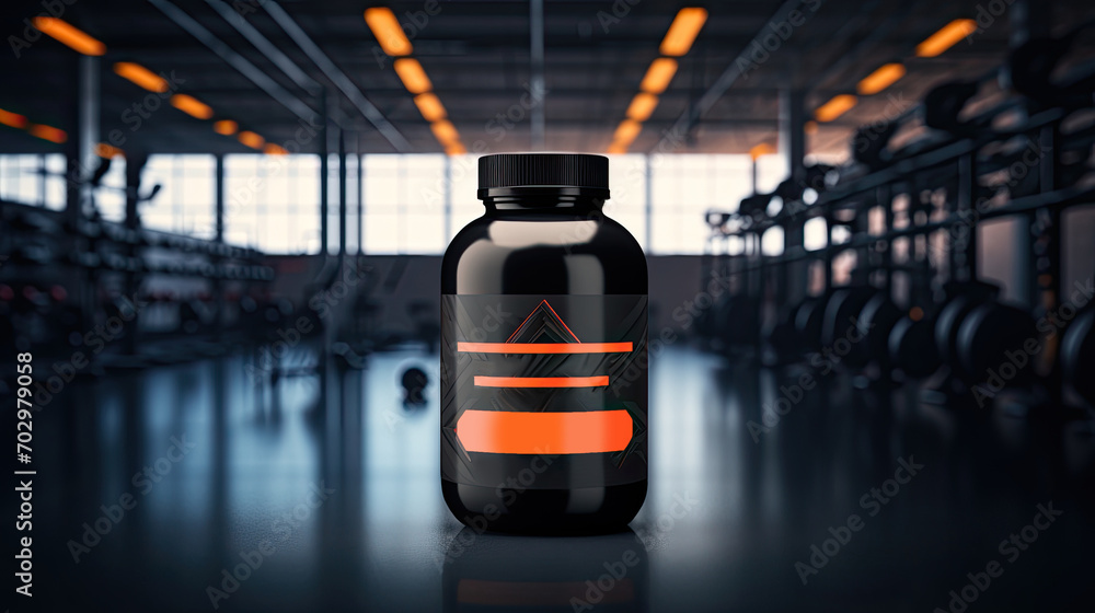 sport nutrition on gym background sport nutrition on gym background