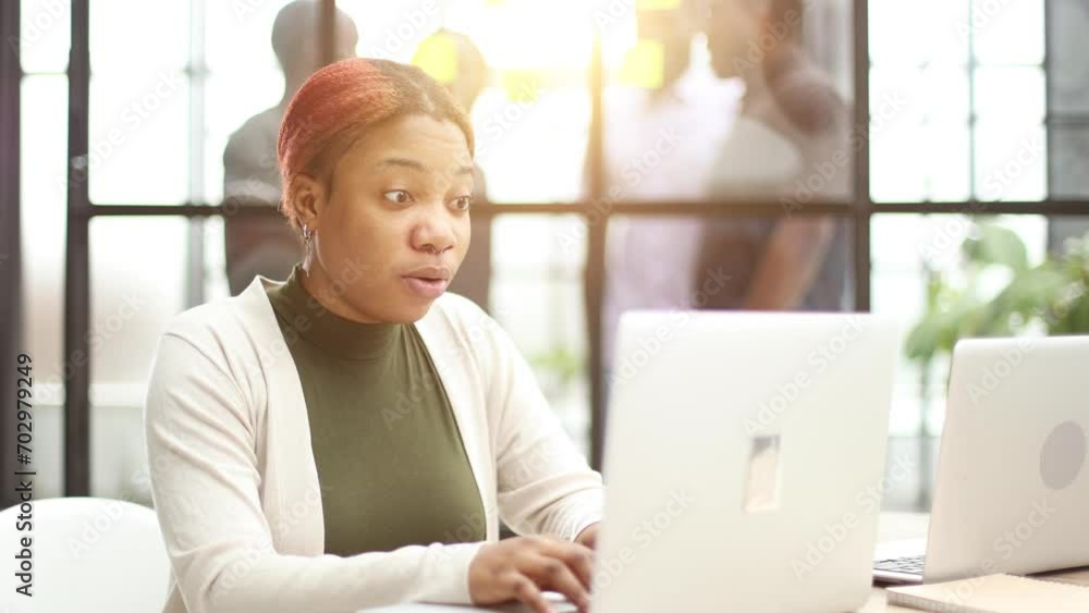 Mobile Communication Concept. Portrait Black Female Talking On Cellphone Working On Pc in Office Mobile Communication Concept. Portrait Black Female Talking On Cellphone Working On Pc in Office