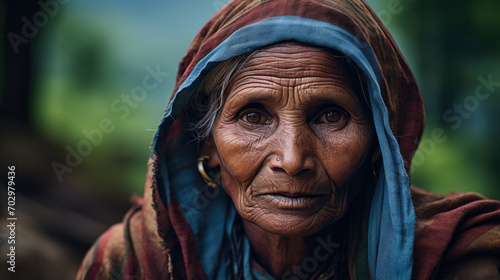 Dramatic Lighting: Indian Village Woman in the Forest