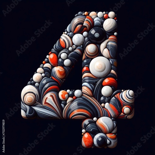 digit 4 shape made of marble pebbles. AI generated illustration
