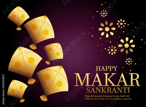 Creative Happy Makar Sankranti Festival Background Decorated with Kites, string for festival of India