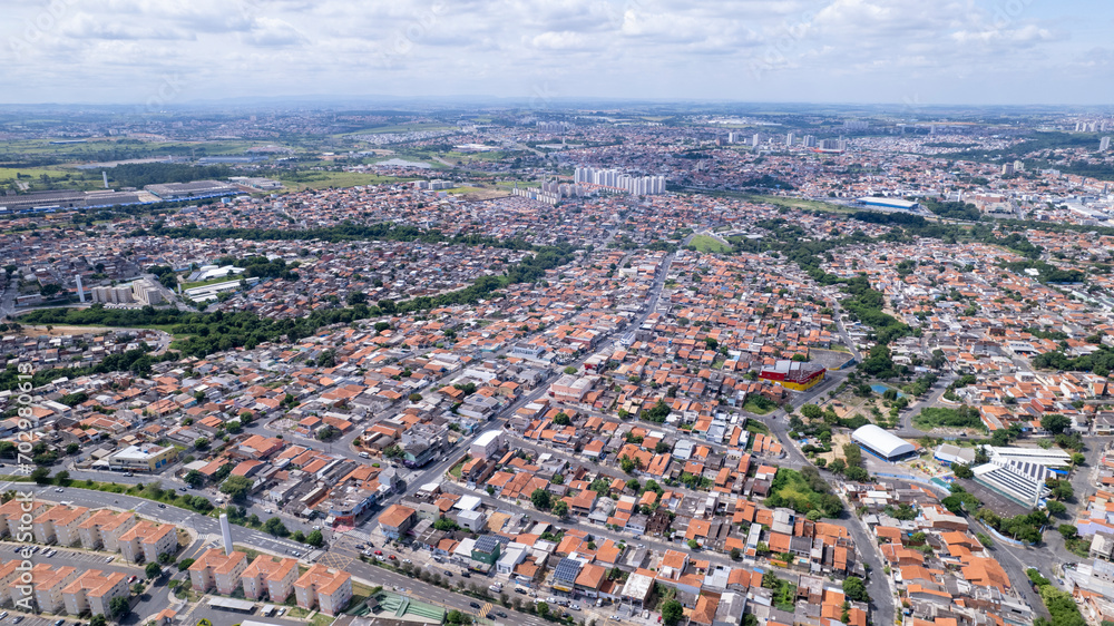 Aerial view of the city of Hortolândia and Sumaré, in São Paulo, Brazil.