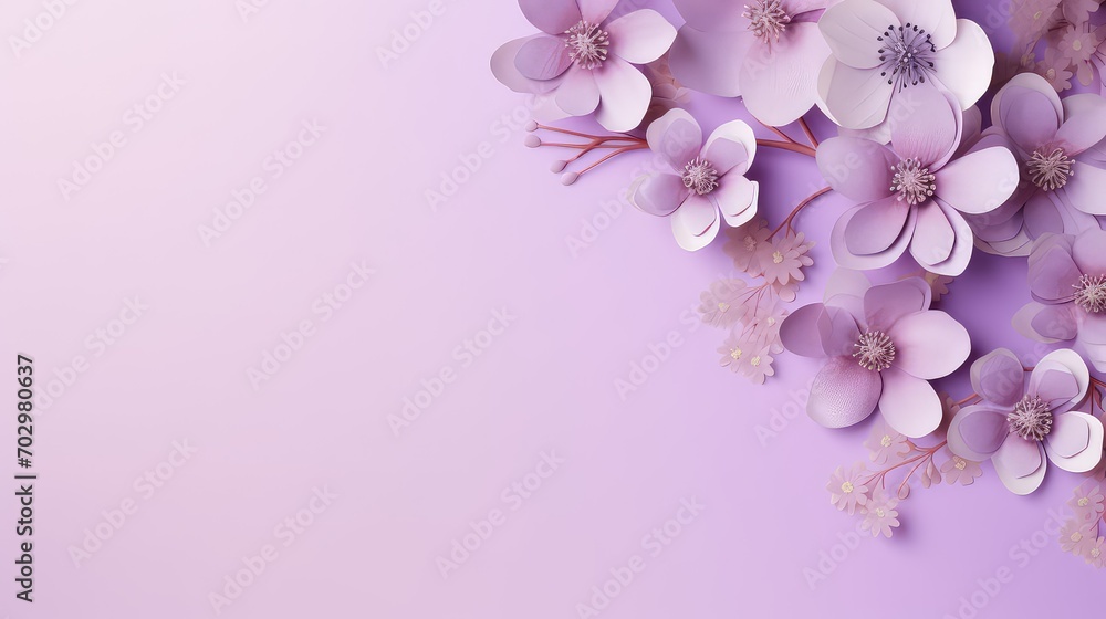 Fototapeta premium Beautiful spring flowers on violet background, Mother's Day background