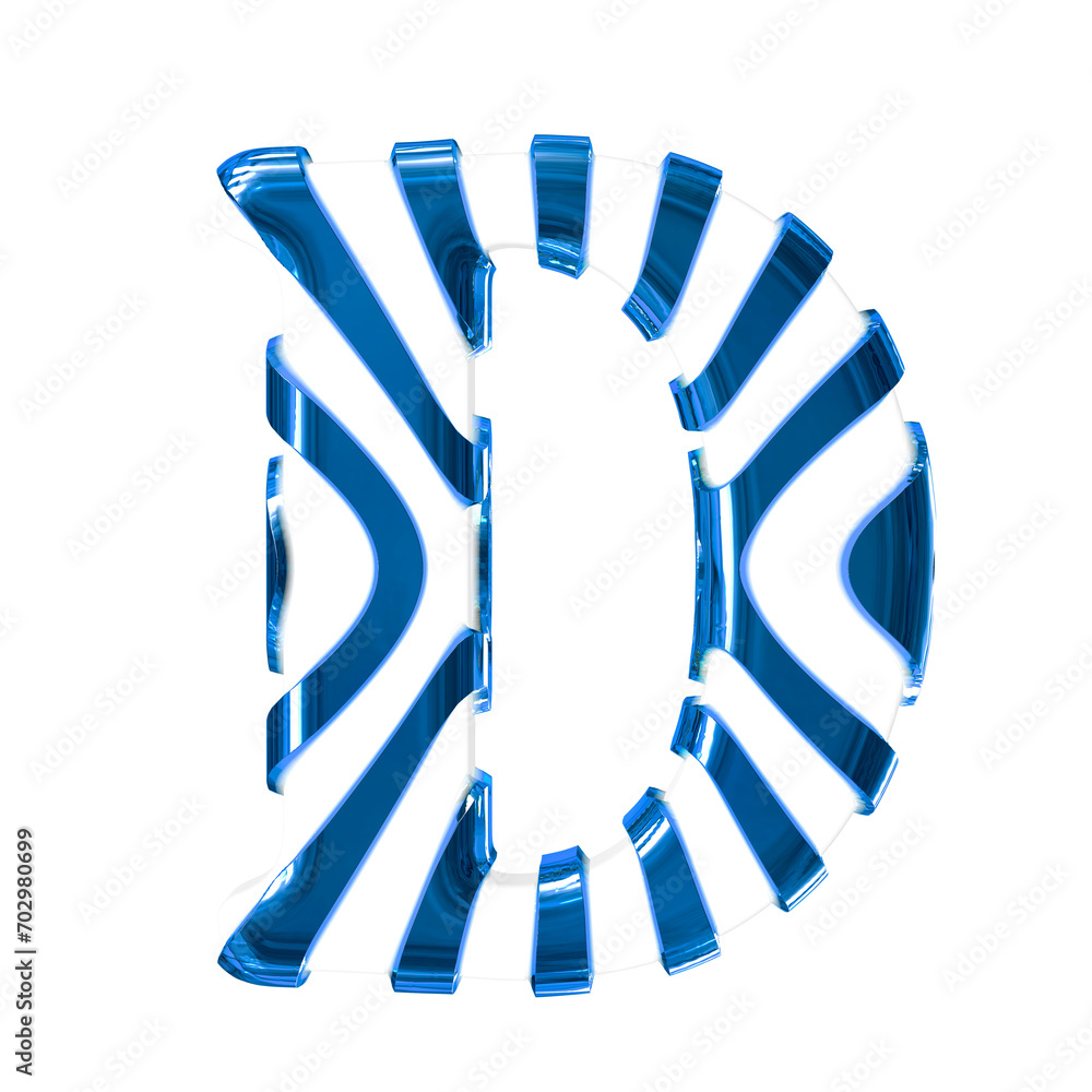 White symbol with blue thin straps. letter d White symbol with blue thin straps. letter d