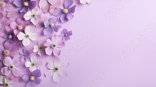 Beautiful spring flowers on violet background, Mother's Day background
