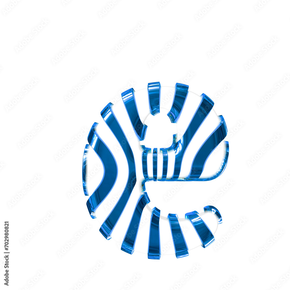 White symbol with blue thin straps. letter e White symbol with blue thin straps. letter e