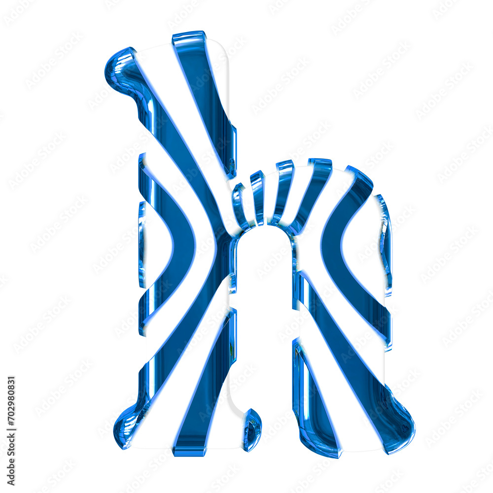 White symbol with blue thin straps. letter h White symbol with blue thin straps. letter h