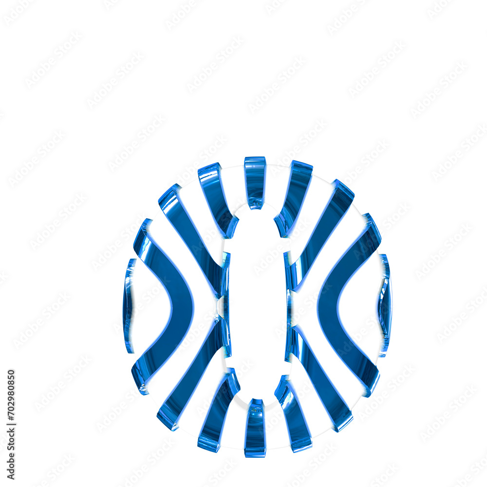White symbol with blue thin straps. letter o White symbol with blue thin straps. letter o