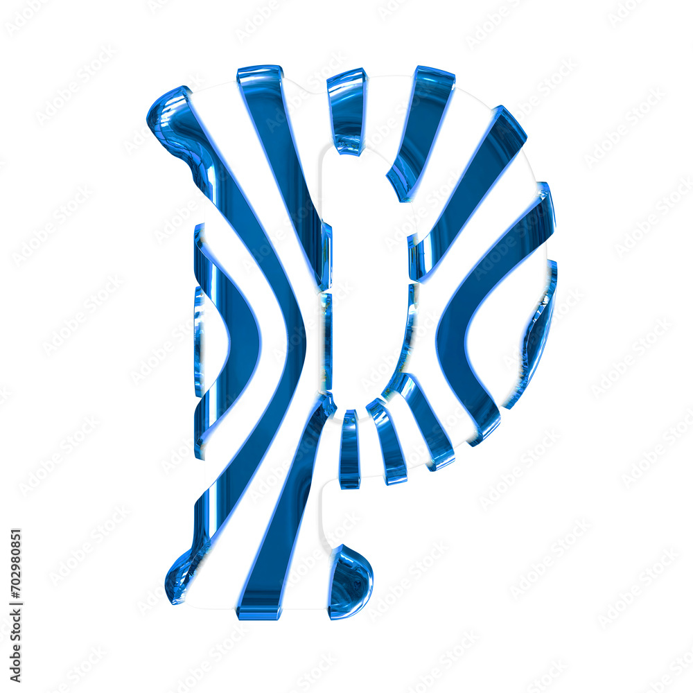 White symbol with blue thin straps. letter p White symbol with blue thin straps. letter p