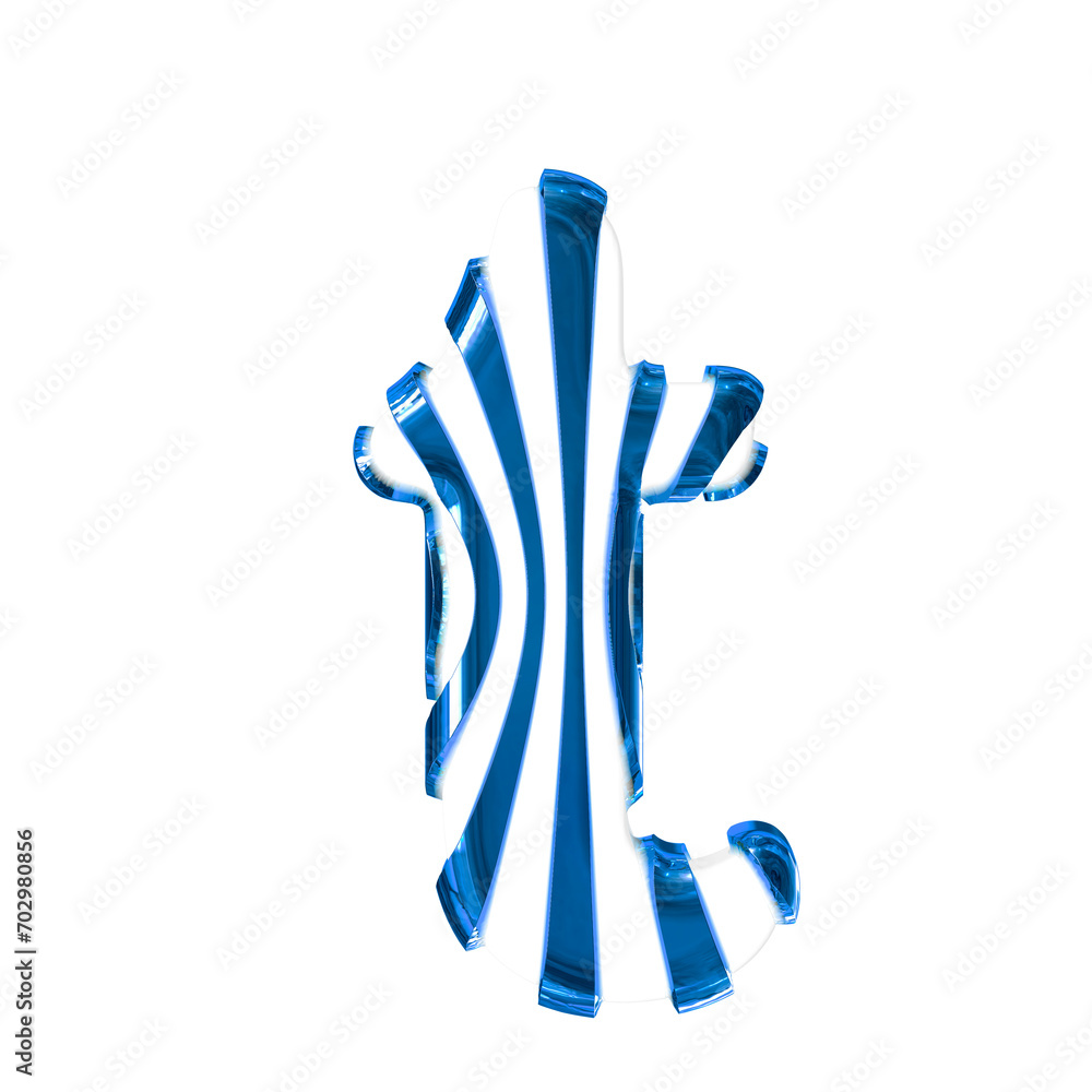 White symbol with blue thin straps. letter t White symbol with blue thin straps. letter t