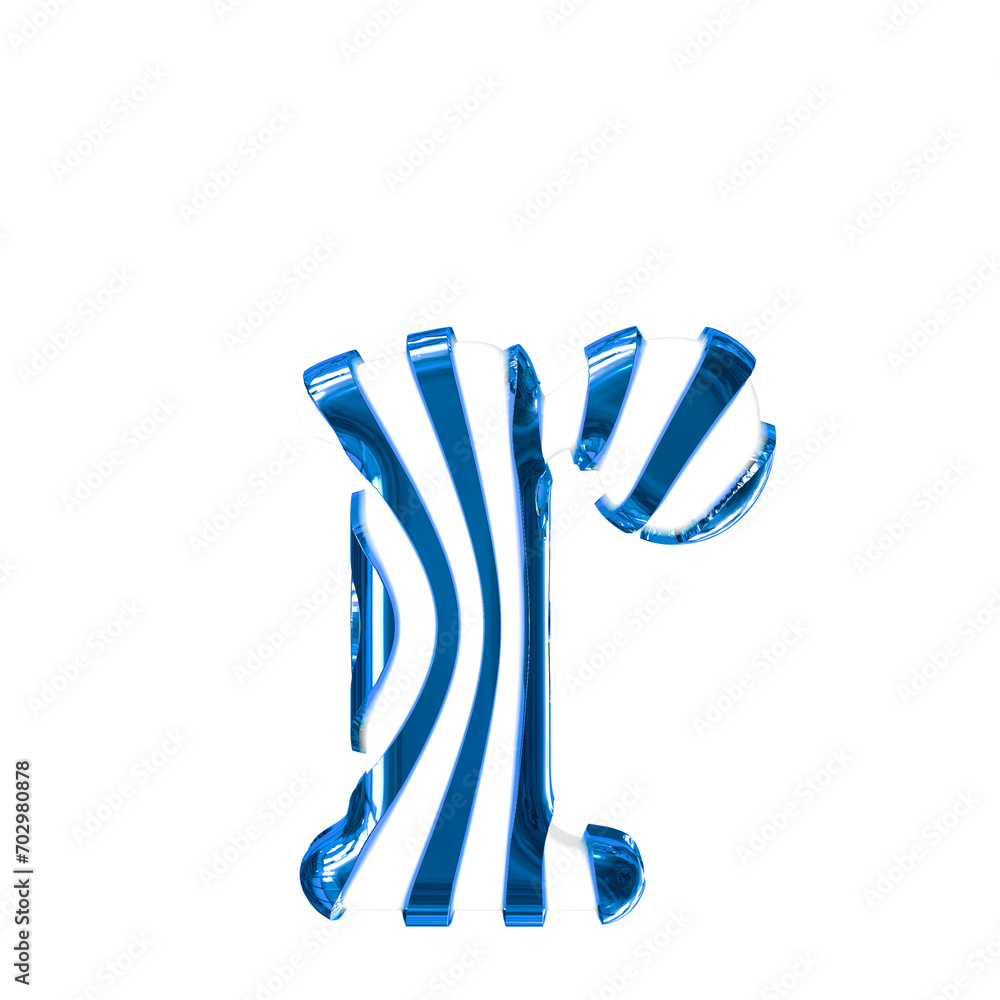 White symbol with blue thin straps. letter r White symbol with blue thin straps. letter r