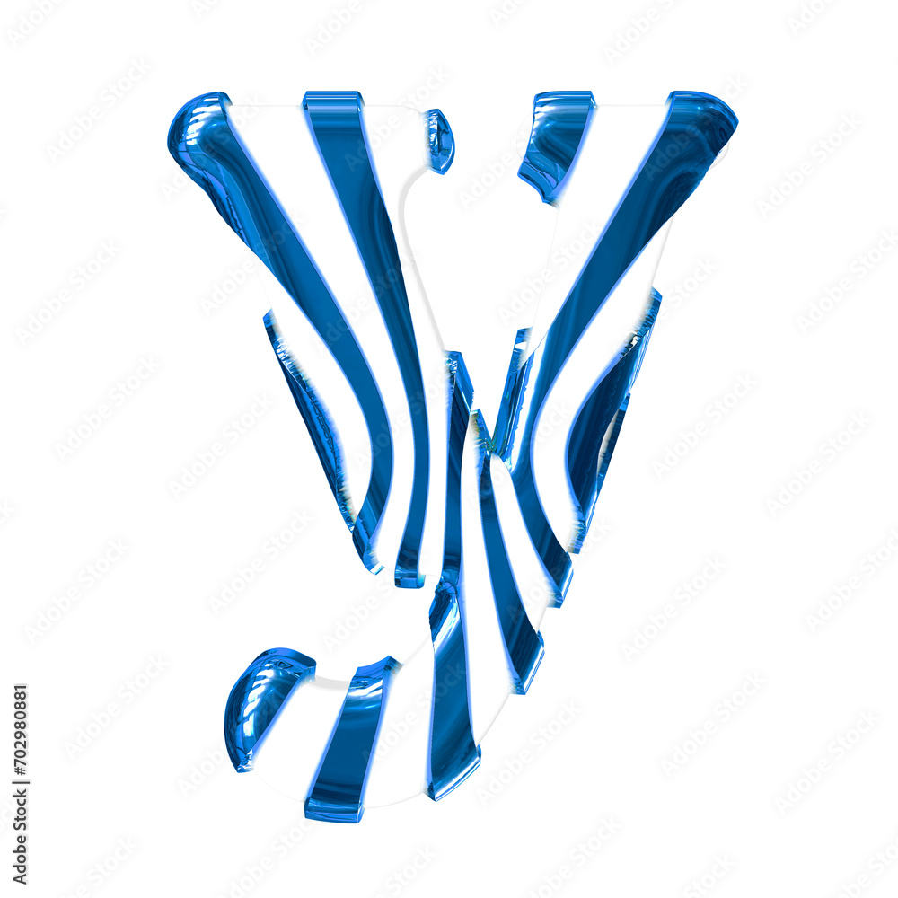 White symbol with blue thin straps. letter y White symbol with blue thin straps. letter y