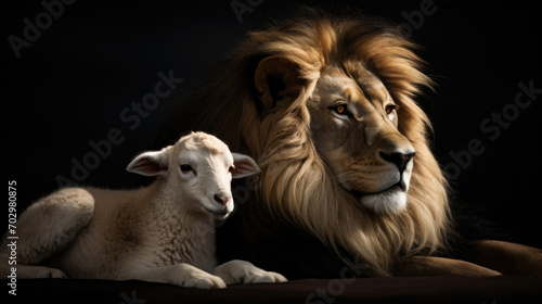 The Lion and the Lamb together in an image on a black background.