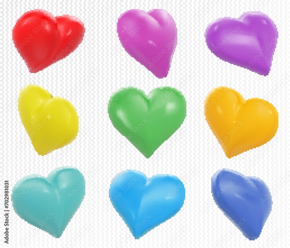 color hearts vector illustration set isolated on white