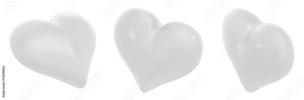 white hearts vector illustration set isolated on white