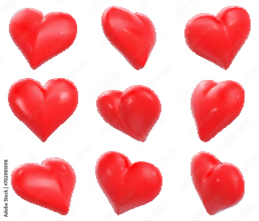 red hearts vector illustration set isolated on white
