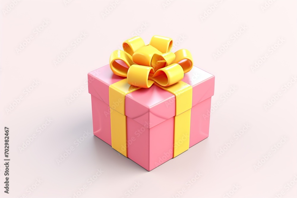 Gift box with ribbon bow on white background. 3D cartoon illustration Gift box with ribbon bow on white background. 3D cartoon illustration