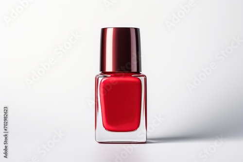 Bottle of red nail polish on white background