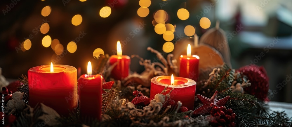 Wreath with candles for first Sunday of Advent. Wreath with candles for first Sunday of Advent.
