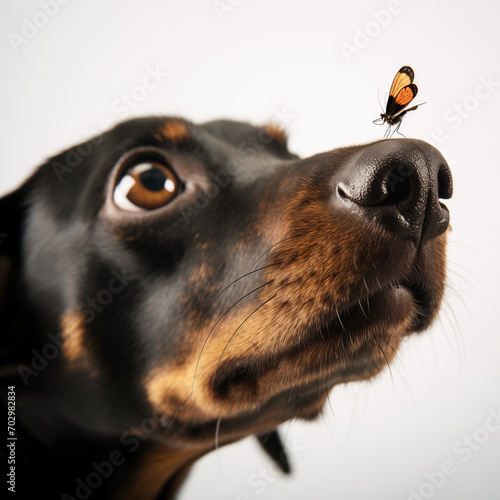 Close-up of a dog and tiger mosquito .Minimal creative nature concept.Top view,copy space.Generative AI