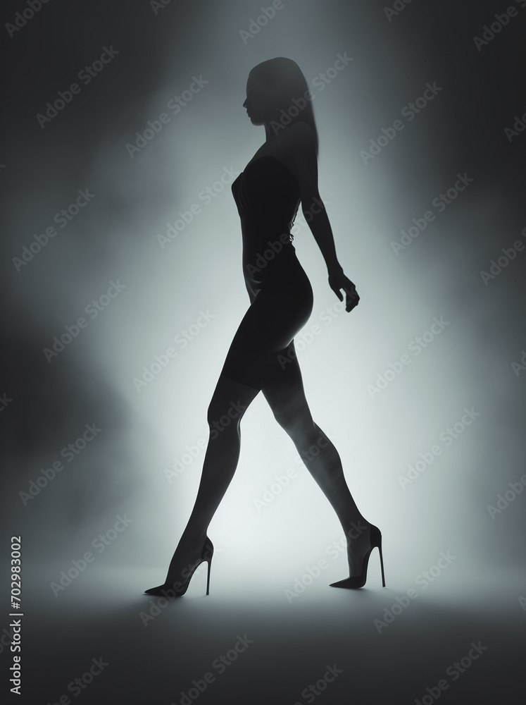 silhouette of a girl.Minmal creative fashion and beauty concept.Copy space.Generative AI silhouette of a girl.Minmal creative fashion and beauty concept.Copy space.Generative AI