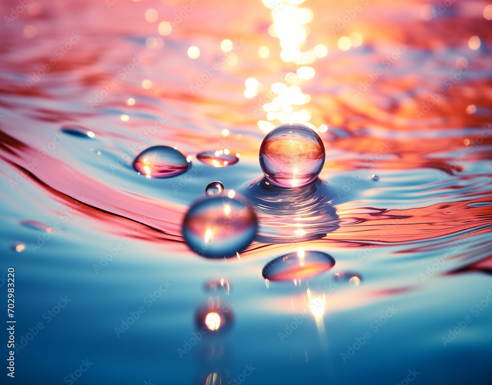 drops of water on a abstract water background.Minimal nature concept.Copy space.Generative AI drops of water on a abstract water background.Minimal nature concept.Copy space.Generative AI