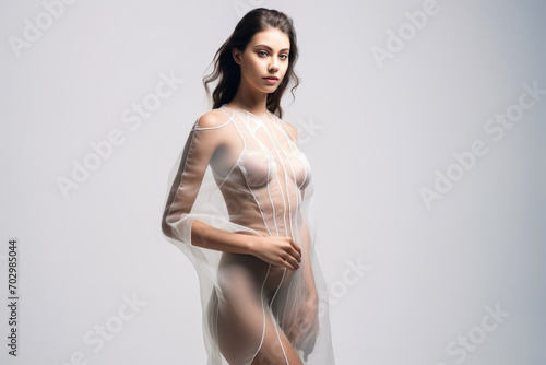 Veiled nude woman exuding sensuality through transparency photo
