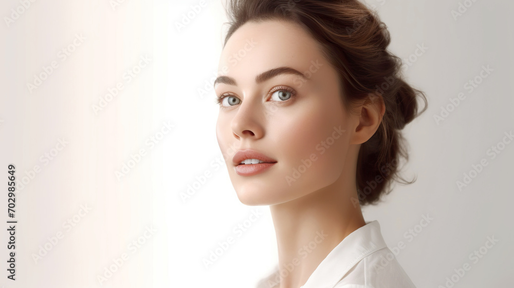 Attractive young female model with smooth soft skin . Portrait of a beautiful young woman with professional makeup and hairstyle on a light background. Feminine beauty. Close-up of a beautiful girl's. Attractive young female model with smooth soft skin . Portrait of a beautiful young woman with professional makeup and hairstyle on a light background. Feminine beauty. Close-up of a beautiful girl's.