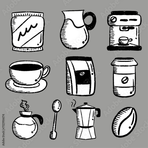 Hand-drawn doodle coffee element collection