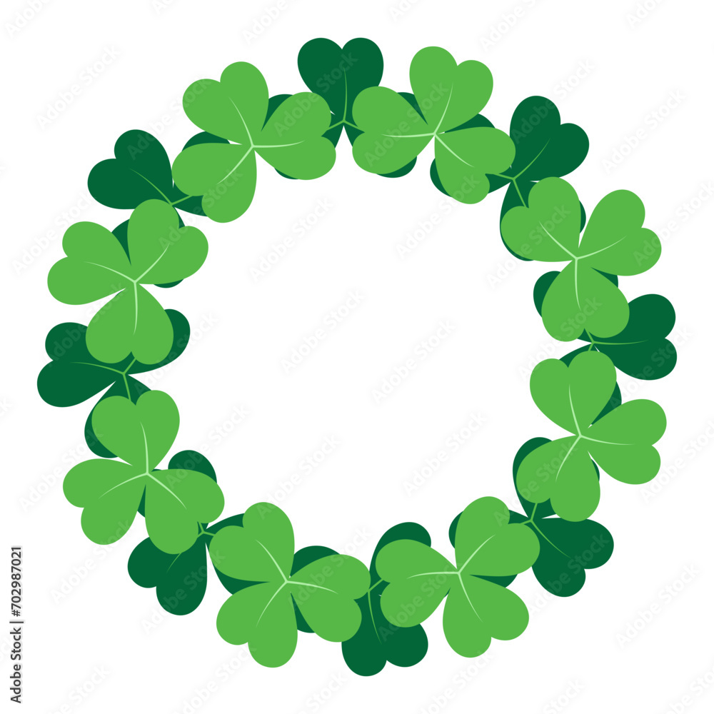 Abstract circle frame with shamrocks in trendy green shades. Design concept for St. Patrick greeting