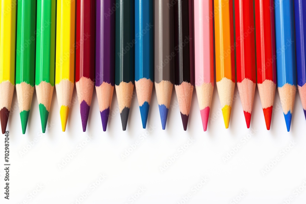Colorful pencils in a row on white background Colorful pencils in a row on white background