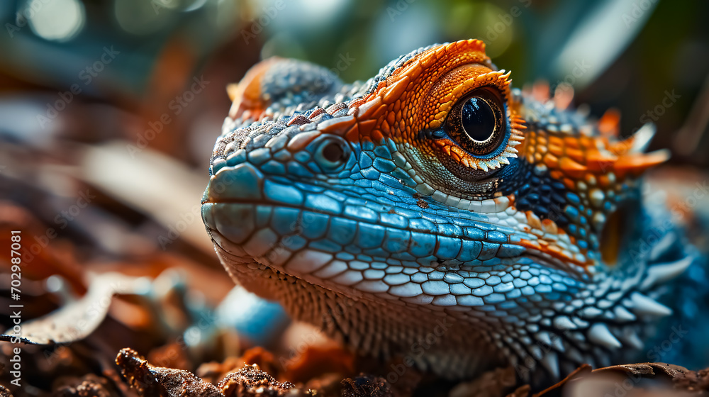 Obraz premium Close up of a blue chameleon (Pogona vitticeps). 