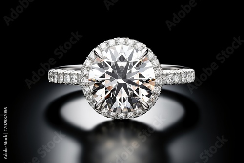 Diamond ring on black background photo
