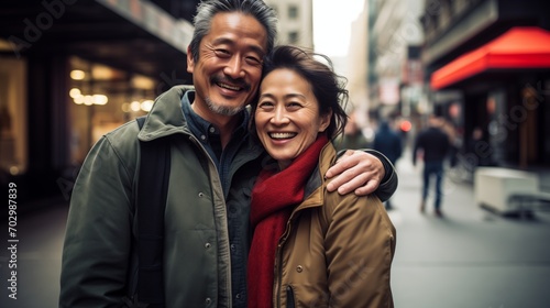 Portrait Asian middle aged couple in urban city photo