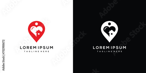 Real estate logo. Realty place marker house pin sign concept. Home love symbol. Home GPS location point icon.