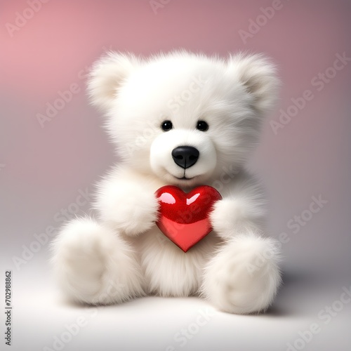 Happy teddy bear with red heart in a paws © Elena