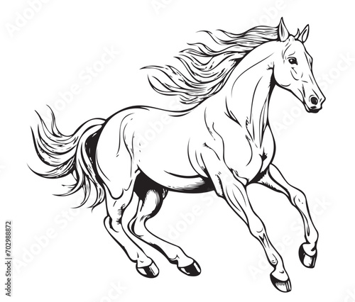 Horse running hand drawn sketch Vector illustration Farm animals