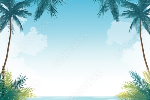 banner template featuring a tropical beach scene with clear blue skies and palm trees 