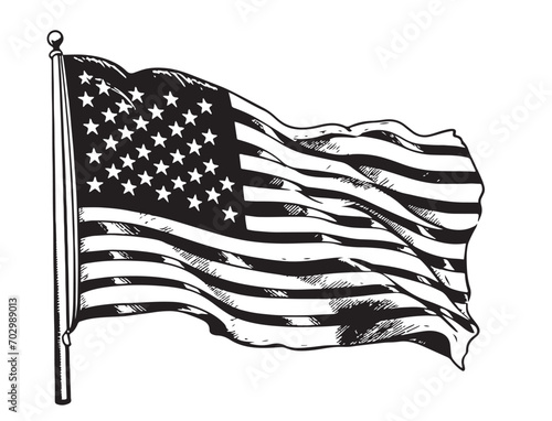 American Flag Retro Sketch Hand Drawn Graphic Vector Illustration